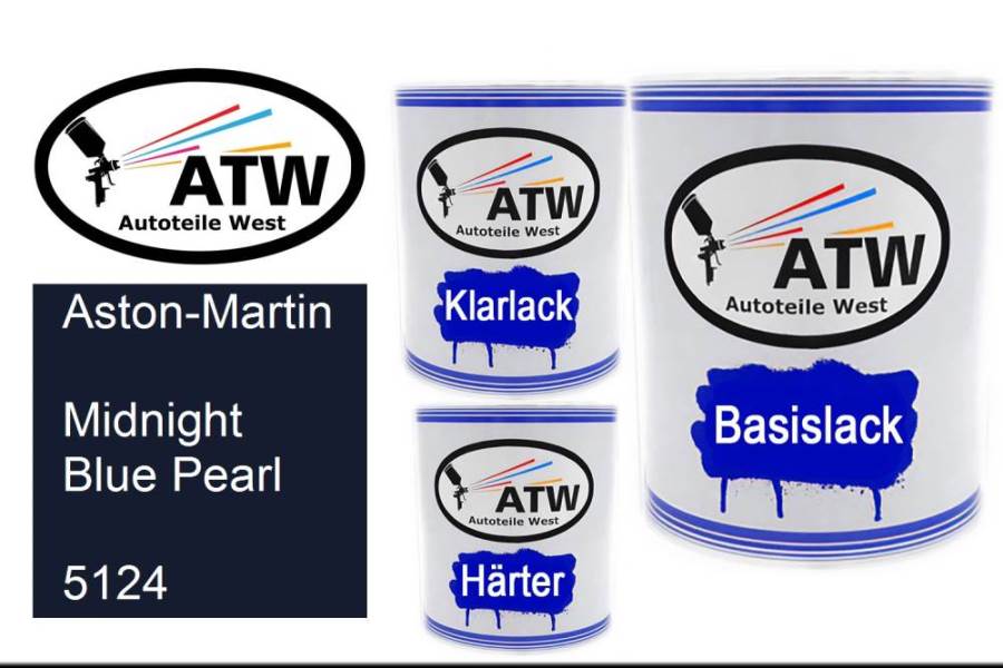 Aston-Martin, Midnight Blue Pearl, 5124: 1L Lackdose + 1L Klarlack + 500ml Härter - Set, von ATW Autoteile West.